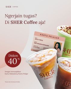 two cups of coffee next to each other with the words sher coffee on them