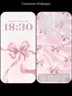 an image of a pink wallpaper with bows on it and the text, customize wallpaper