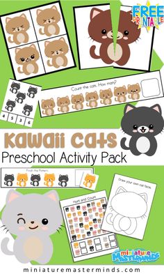 the kawaii cats preschool activity pack includes pictures and activities to help students learn how to