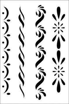 black and white swirl designs on a white background, set of four different shapes in the form