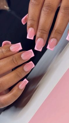 Short Nails Ideas Square, Summer Nail Inspo 2024 Square, Pink Square Acrylic Nails, Pink Tip Nails, Basic Nails