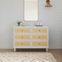 The classic-inspired Marin 6-drawer Dresser is a contemporary take on a traditional piece. Featuring a gently curved silhouette with solid rounded cane panels, the Marin is an effortlessly transitional piece for the home Namesake Color: Warm White/ Honey Cane Namesake Marin 6 Drawer 19.49" W Dresser - Kids Dressers & Chests in Warm White/Honey Cane | Size 34" H X 19.49" W X 48.5" D | Birch Lane Nursery Changing Table, Dresser Wood, White Honey, Nursery Glider, Playroom Storage, Kids Dressers, Mini Crib, Convertible Crib, 6 Drawer Dresser