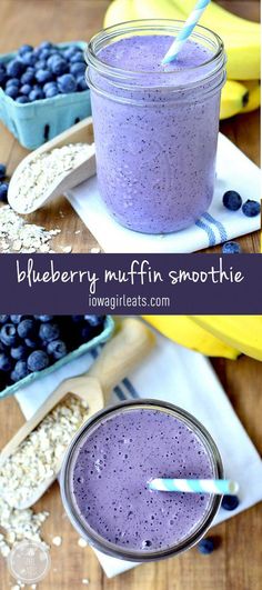 blueberry muffin smoothie in a mason jar