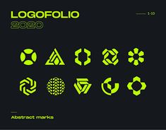 logos designed in green and black with the words logofolio 2020 written on them