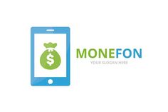 a cell phone with money bag on the screen and text that reads monefon