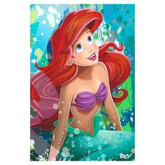 the little mermaid with red hair is sitting under water