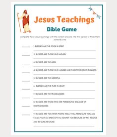 the jesus teaching bible game is shown with an image of jesus holding a stick and standing in