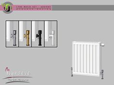 a white radiator sitting next to a wall with two different types of faucets