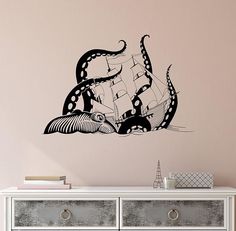 an octopus attacking a pirate ship wall decal