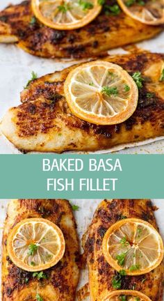 baked basa fish fillet with lemons and parsley