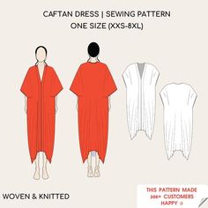 Caftan Dress Sewing Pattern Stylish Maxi Kaftan Dress Kaftan Pattern Pdf Sewing Pattern, Beachwear Dress One Size Covers XXS-8XL - Etsy Sewing Construction, Kaftan Pattern, Long Caftan Dress, Ladies Caftan, Vintage Vogue Sewing Patterns, Caftan Tunic, Maxi Kaftan, Dress Kaftan, Pattern Printable