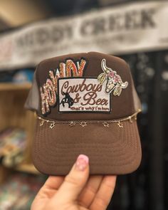 HOWDY🤠👋🏼 Have you seen some of custom trucker hats we’ve made?? You should go check them out… like right now🤩 We are planning this years events and can’t wait for all of the upcoming hat bars we have planned!! 💫🥳 Trucker Hat Designs With Patches, Patch Trucker Hat Ideas, Trucker Hat Patches, Patch Trucker Hat, Trucker Hat Bar, Western Trucker Hats, Trucker Hats With Patches, Diy Trucker Hat, Craft Night Party