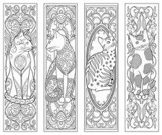 four bookmarks with cats and flowers on them