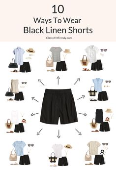 Linen Shorts Fall Outfit, 10 Clothes 30 Outfits, August Summer Outfits, Summer Outfits Classic Style, Shorts Minimalist Outfit, Linen Shorts Outfit Spring, Minimalist Shorts Outfit, Trendy Shorts For Women, Classy Chic Spring Outfits