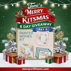 a christmas card with presents on it and the words merry kitsmas 8 day giveaway