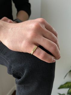 This bar ring is made of 14k Solid Real Gold. It's block front shape is rectangular hexagon. You can wear on your pinky or other fingers, looks very cool on man hand. We can produce it in 14K Yellow Gold, 14k White Gold, 14k Rose Gold. Please choose from options list. This signet ring is engravable and engraving is free. We can engrave on it letter, number, shape or date, please add your engraving request to ''Personalization'' section. You can choose font style from the pictures. Flat bar front Signet Ring Men Pinky, Guy Rings, Little Finger Ring, Mens Gold Signet Rings, Pinky Finger Ring, Gold Bar Ring, Pineapple Tattoo, Roman Ring, Ring For Man