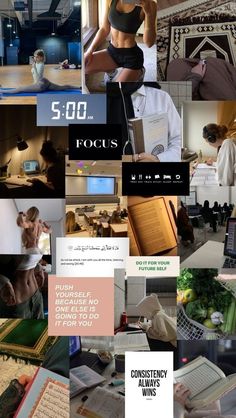 a collage of photos with women doing different things in them and the words 5 00 focus