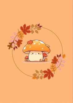 Fall Mushrooms Aesthetic, Fall Watch Wallpaper, Toadstool Wallpaper, Mushroom Illustration Cute, Fall Watch Faces, Cute Fall Illustration, Cute Mushroom Wallpaper, Kawaii Halloween Art, Cute Pp