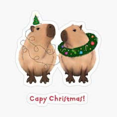 two capybaras with christmas lights on their heads stickers are facing each other