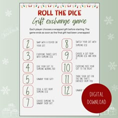 a roll the dice game with christmas lights and snowflakes on it, in front of a green background