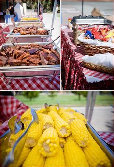 corn on the cob and bbq food at an outdoor party