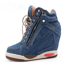 Find Women's Denim Wedges Sneakers Ladies Side Zipper Shoe Thick Bottom High Heel on eBay in the category Clothing, Shoes & Accessories>Women>Women's Shoes>Athletic Shoes. Denim Wedges, Wedge High Tops, Wedges Sneakers, Sneakers Platform, Denim Heels, Travel Shoes, Denim Shoes, Wedge Sneakers, Up Shoes