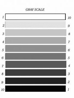 the color chart for gray scale is shown in black and white, with numbers on each side