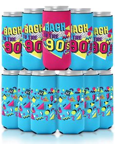 PRICES MAY VARY. 90s BACHELORETTE PARTY CAN SLEEVES -- The package includes 12pcs slim can sleeves in 2 patterns (double-sided design), printed with the quote ‘bach to the 90s’. Perfect for the bachelorette 90's themed party festivities, and makes a great bach party favor! PERFECT SIZE -- Each can sleeve measures approx. 2.5 x 2.5 x 5.5 inches, fits 12-ounce slim-sized cans or bottles. STRONG & STURDY MATERIALS -- Made of quality neoprene that is durable and helps insulate your drinks, preventin 90s Bachelorette Party, 90s Birthday Party, 90s Bachelorette, Retro Bridal Showers, 90s Birthday, Retro Bridal, 90's Birthday Party, Funny Cups, Hard Seltzer