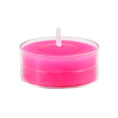 a pink candle with a white stick sticking out of it's center, on a white background