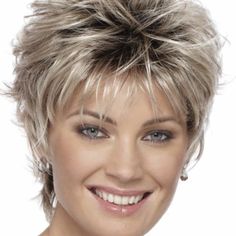 Meet Christa In Color R51lf60 Which Is A Grey And Blond Mix, Which Has Soft Curls And Texturized Layers. This Is A Great Everyday Style. Sharon Stone, Trending Hairstyles, Short Wigs, Looks Chic, Short Hairstyles For Women, Pixie Haircut, Trendy Hairstyles, Synthetic Wigs, Fine Hair