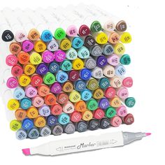 many different colors of marker pens in a display case with the wording on them