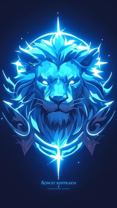 a blue lion's head with an arrow in the middle and stars above it