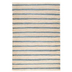 a rug with blue and white stripes on it