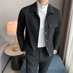 GAR BETHE 2024 Brand Clothing Men Spring High Quality Casual Woollen Jackets/male Fashion Solid Color Slim Fit Short Casual Coats S-3XL Dark Brown-Asia S 47-51kg Casual Outerwear, Slim Fit Shorts, Outerwear Coats, Mens Spring, Short Jacket, Casual Jacket, Daily Fashion, Sleeve Styles, Casual Shorts