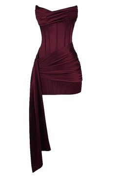 Strapless Draped Corset Dress Burgundy DESIGN: Color: Burgundy Strapless design Sleeveless Corset design Draped design Structured design Concealed zipper at back Gentle Dry Clean Only Length: Mini MATERIAL: Polyester + Spandex Delicate sewing and hemming by durable needle lockstitch machine. YKK zipper (known as the most durable and reliable zippers manufactured today). To maintain the beauty of your garment, please follow the care instructions on the attached label. Colour may vary due to lighting on images. The product images (without model) are closest to the true color of the item.     * Order one size up for a relaxed fit. * Pay special attention on measurements to ensure proper fit. * If you are between two sizes the larger one is recommended.      &nbsp Homecoming Inspo, Draped Corset, Burgundy Homecoming Dresses, Glamouröse Outfits, Prom Dress Inspiration, Pretty Prom Dresses, Dresses Party, Glam Dresses, Hoco Dresses