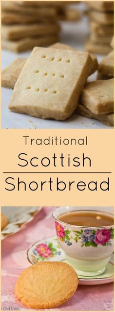 the traditional scottish shortbread is served with a cup of tea