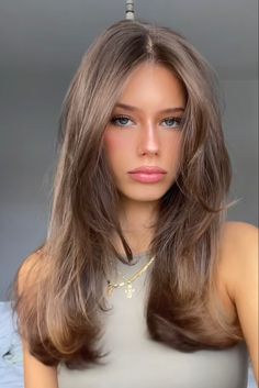 Hair Cute Ideas Girl, Hair Color Ideas 2023 Trends Brunette, 6.5 Hair Color, Brown Hair Light Money Piece, Olivia Rodrigo Hair Color, Brown Hair With Face Frame Highlights, Medium Hair Light Layers, King Curtain Bangs, Haircolors Warm Skin