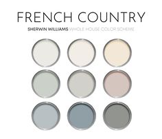 This listing is for an French Country color scheme, created with Sherwin Williams paint colors and featuring many best-selling colors. I have carefully selected a range of 9 colors for this palette, and included options for walls, trim, furniture, cabinets and doors. Sherwin Williams has hundreds of paint colors, each with their own unique undertones. This can make choosing the right paint colors hard. The colors in this collection were carefully selected to coordinate with ea Light Farmhouse Paint Colors, French Country Color Schemes, Colors For Bedroom Walls, Country Color Scheme, French Country Paint Colors, Whole House Color Scheme, Country Paint Colors, French Country Color Palette, Farmhouse Paint Colors Interior