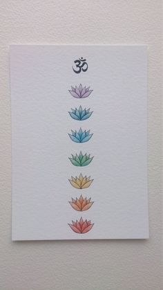 a card with an image of the seven chakras in different colors on it