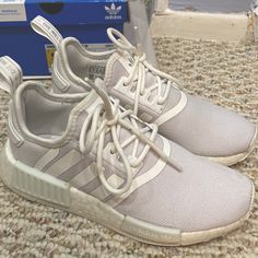 Worn 3x, I Am A Size 6 And These R A 5.5 And The Fit Perfect. Good Condition Adidas Nmd R1 White, Womens Adidas Nmd Shoes 7.5, Adidas Nmd R1, Nmd R1, White Adidas, Adidas Shoes, Adidas Women, Womens Shoes Sneakers, Shoes Sneakers