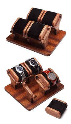 The wooden Watch Stand with a soft genuine leather pillow estimo.co estimoart.etsy.com Leather Pillows, Handmade Watch, Watch Stand, Watch Storage, Cnc Projects, Modern Watches, Watch Display