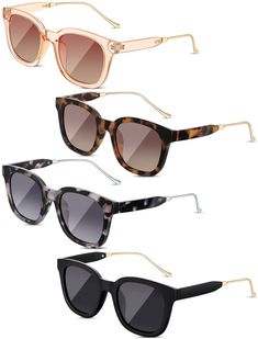 PRICES MAY VARY. Package Includes: you will receive 4 pairs of women's sunglasses polarized in 4 styles with classic colors, sufficient to wear and replace, ideal for beach, travelling, shopping, daily wear and so on Reliable Material: the square sunglasses for women and men are made of are made of PC frames, alloy arms, TAC polarized lens, sturdy and solid, comfortable to wear, not easy to fade and break; They are also sustained enough, so that you can apply them for a long time Effective Function: our men women polarized sunglasses can filter out strong sunlight, scattered light, reflected light, and glare, so that you can enjoy the beautiful scenery and warm sunshine without worries Attractive Design: the cute sunglasses for women and men are designed in retro colors and styles, easy to Square Polarized Sunglasses For Beach, Summer Brown Sunglasses With Polarized Lenses, Brown Square Sunglasses For The Beach, Brown Polarized Sunglasses For Beach, Trendy Sunglasses For Women, Brown Square Frame Polarized Sunglasses, Polarized Sunglasses Women, Trendy Shades, Reflected Light