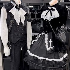 🎀🖤 Unleash Your Inner Gothic Lolita Couple! 🖤🎀 Check out the link in bio for "Looks for Couples" to shop these gorgeous outfits and more or click https://fantasmagoria.shop/gothic-outfit-ideas-for-women-2024 (All items in the collage can be purchased through this link.) Transform into a stunning gothic duo with our carefully curated set: 👻 Ghostly Memories White Jabot: Elegant and hauntingly beautiful. 🖤 Angelus White Shirt: Classic and crisp for that gothic charm. ♟️ Vernon Black Waistcoat:... Couple Elegant Outfits, Classic Goth, Ouji Fashion Girl, Duo Outfit Ideas, Ghost Outfit, Ripped Jeans With Fishnets, Vampire Fashion, Collage Outfits, High Waisted Black Jeans