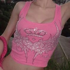 Nwot Rhinestone Y2k Crop Tank Top Pink Small New Without Tags Never Been Worn Y2k Clothes, Ribbed Crop Top, Y2k Streetwear, Cropped Tops, Pink Tank, Sleeveless Vest, Workout Tank Tops, Vest Top, Cropped Tank Top