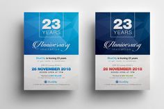 two blue and white business cards with the number twenty three years anniversary on each one