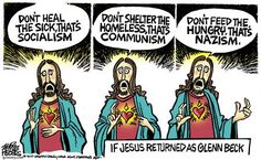 the comic strip shows jesus as he is speaking to other people and saying, don't