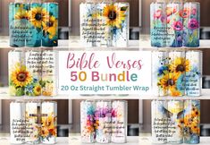 the bundle of bible verses is shown with sunflowers and flowers on them