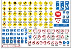 an image of various road signs and their meanings in english, spanish, and french