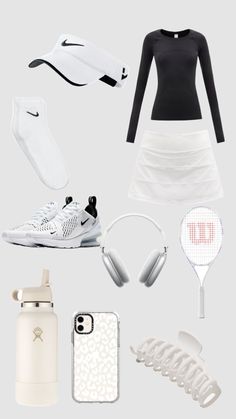 the contents of a tennis outfit and accessories