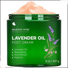 MAJESTIC PURE Lavender Oil Foot Cream, Warming Cream - Calluses, Dry Cracked Feet, Hands, Heels, Elbow, Nails, and Knees - Softens & Moisturizes Skin - 8 oz Foot Cream, Cream Lotion, Lavender Oil, Tea Tree Oil, Makeup Skin Care, Skin Moisturizer, Shea Butter, Peppermint, Beauty And Personal Care